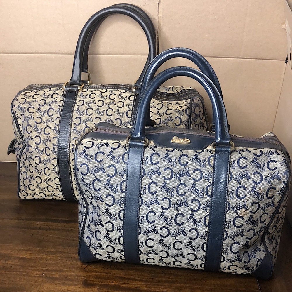 CELINE Navy Blue and Grey Monogram Boston Carry On Overnight Travel Bag 30cm - Picture 17 of 17